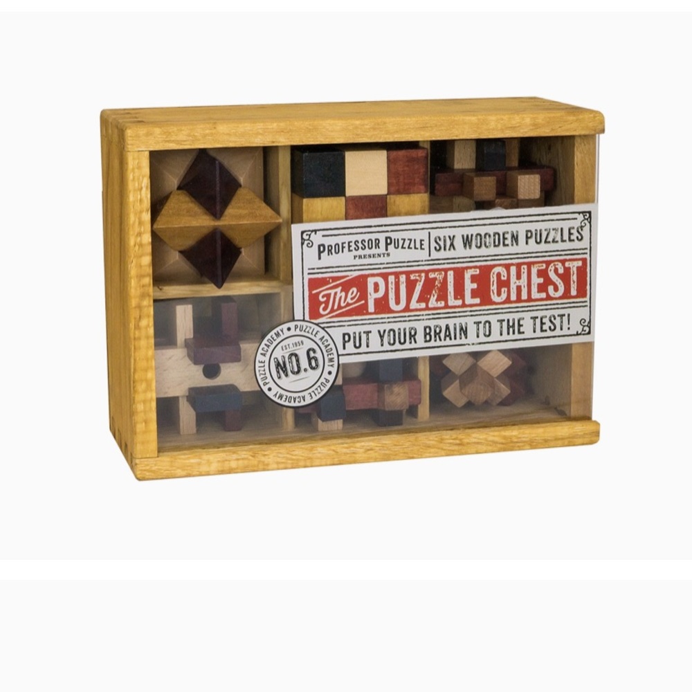The puzzle chest six wooden puzzles